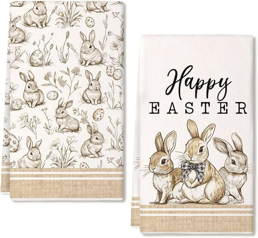 Beige Bunny Easter Kitchen Towels Set of 2,Rabbits Spring Dish Hand Towels Farmhouse Indoor Outdo... | Amazon (US)