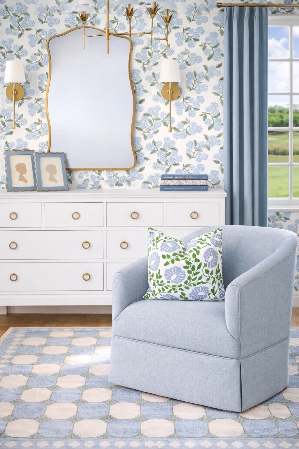 A hydrangea spring filled bedroom 

#wallpaper #dresser #bedroom #chair #mirror 

#LTKSaleAlert #LTKHome #LTKmomlife
