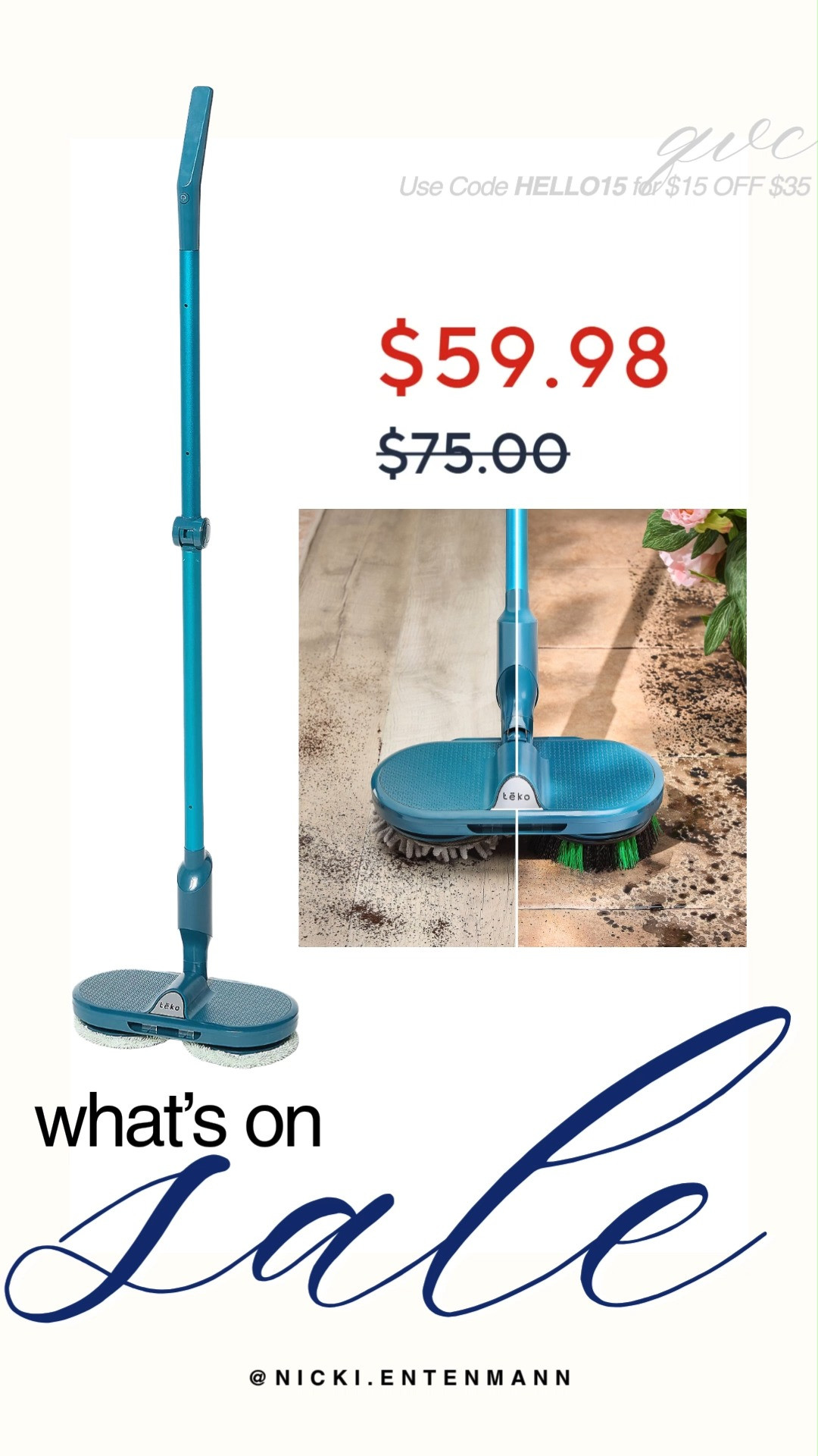 Simplify your cleaning routine with the Hover Scrubber Cordless Mop from QVC, currently on sale for $59.98. This versatile tool features dual spinning heads designed for both indoor floors and outdoor surfaces, effortlessly tackling dirt on everything from hardwood to patio tile. New customers can apply code HELLO15 to take an extra $15 off their purchase of $35 or more, making this the perfect time to upgrade your home maintenance gear. Its lightweight, cordless design ensures you can move freely between rooms and outdoor spaces without the hassle of a power cord.

#qvc #qvcfinds #cleaninghacks #salealert #homestaples #cleanhome #dealsandsteals #hoverscrubber #outdoorcleaning #lifehacks 

 #LTKmomlife #LTKHome #LTKSaleAlert