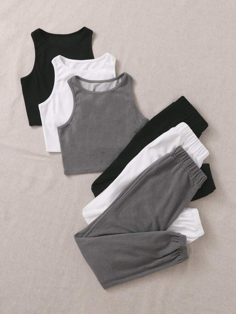 3sets Tank Top & Sweatpants Lounge Set | SHEIN