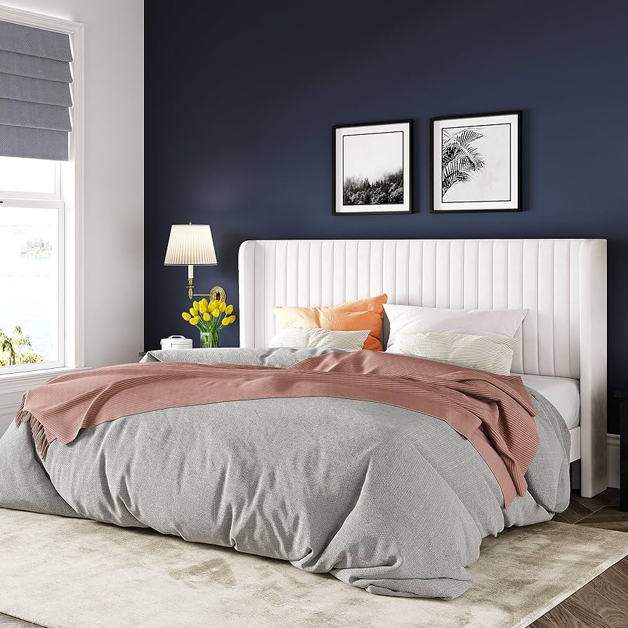 Allewie King Size Velvet Bed Frame/Vertical Channel Tufted Wingback Headboard/Upholstered Platfor... | Amazon (US)