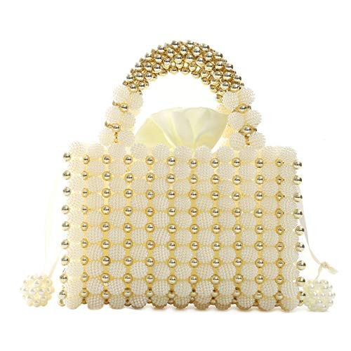 YUSHINY Women Handmade Pearl Beaded Evening Handbag Top Handle Purse with InnerBag & DustBag (Gold) | Amazon (US)