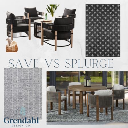 Save vs splurge. Outdoor furniture!  Modern design. West elm vs Walmart.  Patio set. Dining set. Conversation set.  Outdoor rugs  