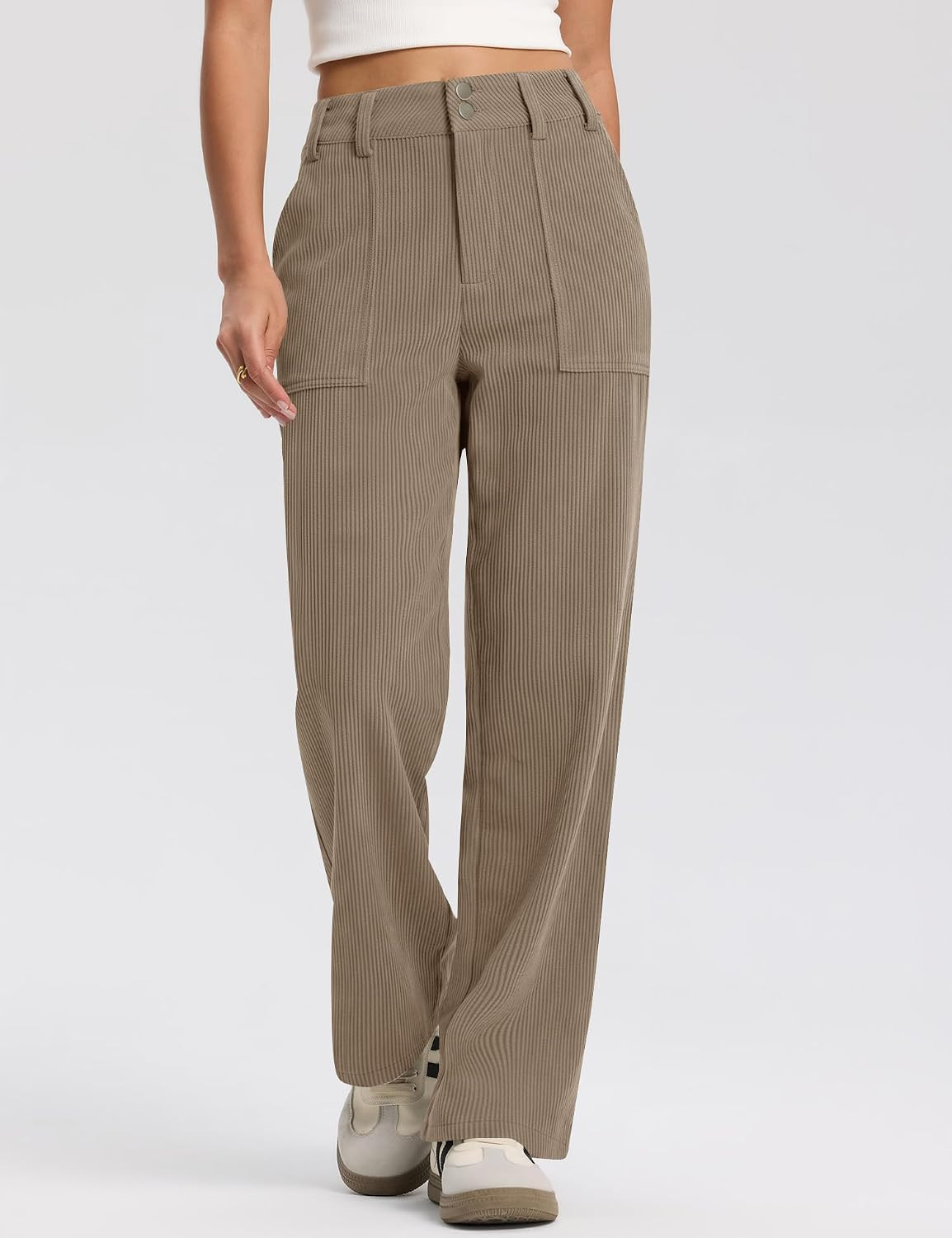 Rapbin Women's Corduroy Pants Wide Leg Mid Rise Casual Fall Winter Pants | Amazon (US)