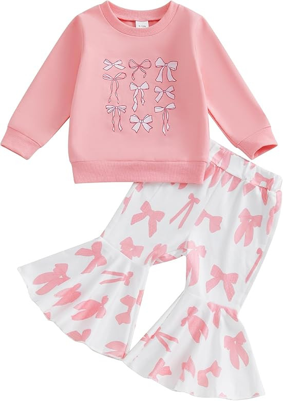 Toddler Baby Girl Clothes Fall Winter Outfits Graphic Crewneck Sweatshirts Flare Pants Bell-Botto... | Amazon (US)
