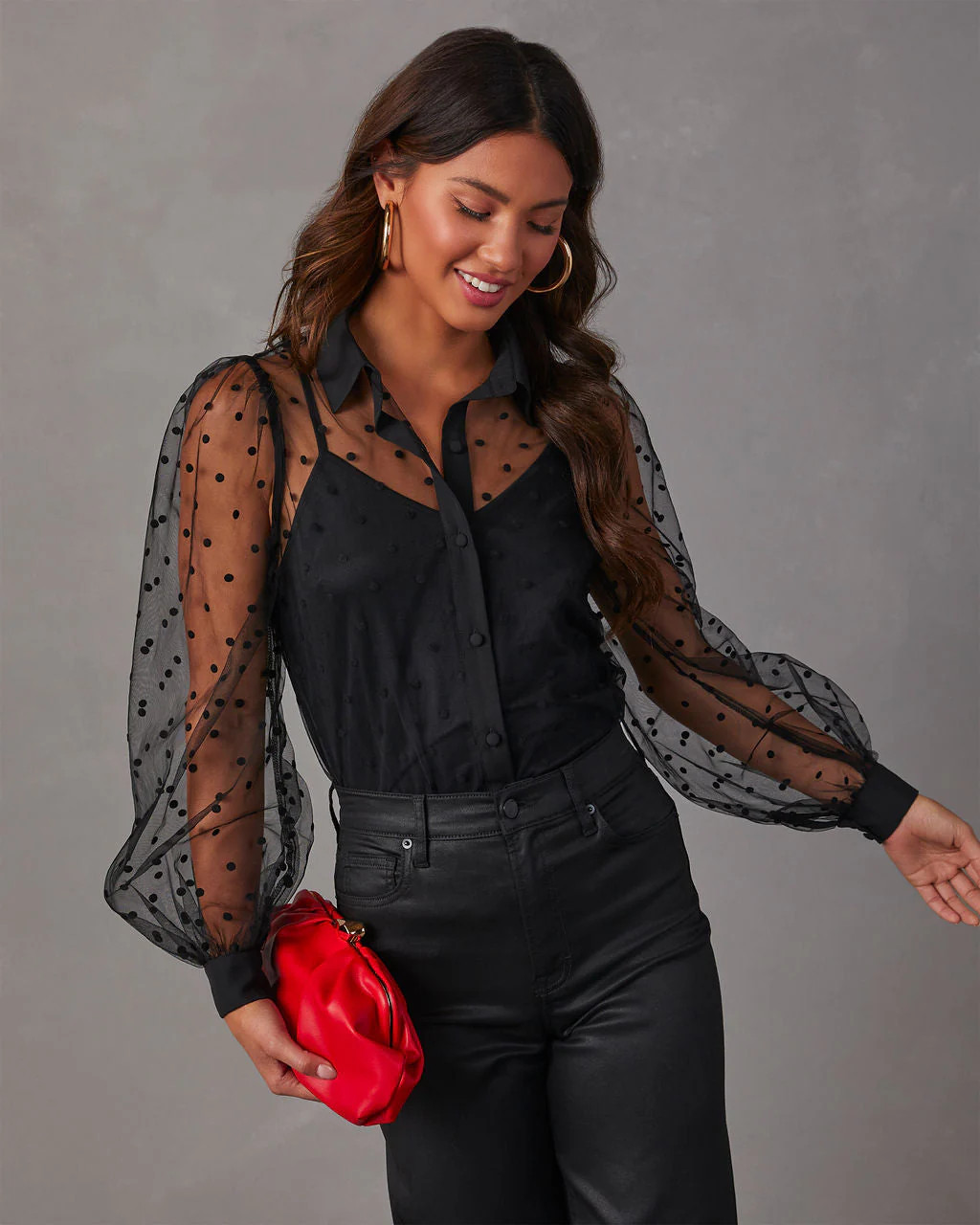Bonjour Mon Amour Tulle Polka Dot Button Down Top | VICI