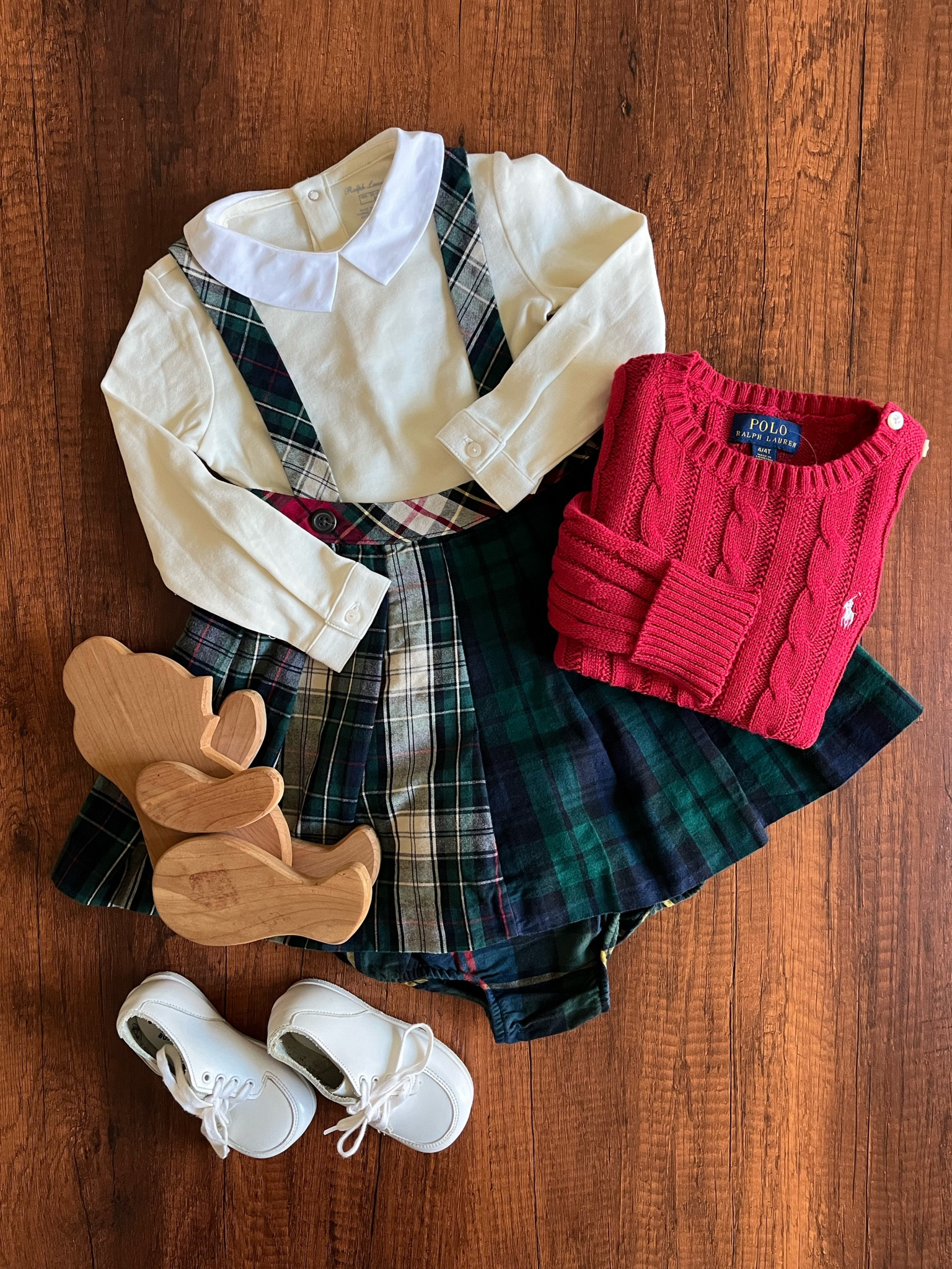 Christmas beauty! Your little girl will stand out this Holiday season with this dress outfit! 😍 I paired this plaid tartan skirt overalls with a collared bodysuit and added a cable knit sweater for a pop of red. Tiny white leather booties make this outfit perfect for a comfy, but cute Christmas day! ⬇️ I linked similar items below (some are online exclusives, so make sure you take a look before they sell out!) ❤️⬇️🎄

#LTKBump #LTKKids #LTKBaby