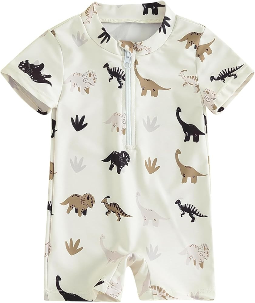 Karuedoo Toddler Baby Boy One Piece Swimsuit Short Sleeve Zipper Bathing Suit Rash Guard Swimwear... | Amazon (US)