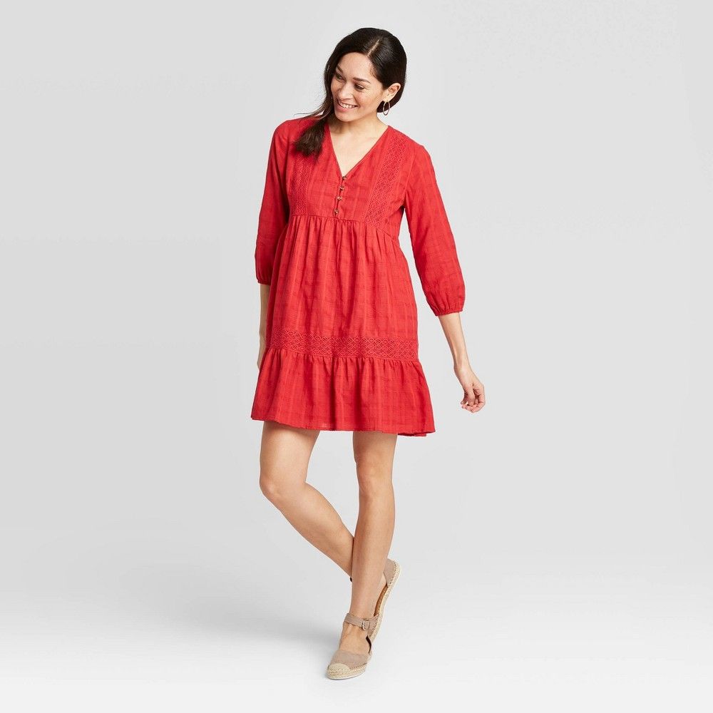 Women's 3/4 Sleeve Tiered Mini Dress - Knox Rose Red XXL, Women's | Target