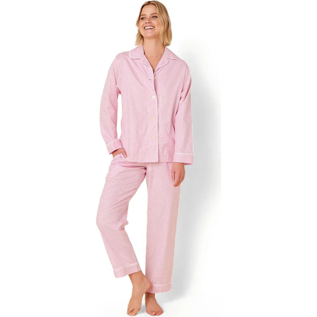 The Cat's Pajamas Luxe Pima Pajama Set Floral in Classic Gingham Pink at Nordstrom, Size Medium | Nordstrom