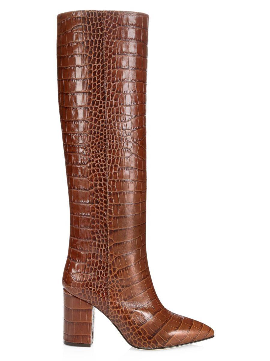 Knee-High Croc-Embossed Leather Boots | Saks Fifth Avenue