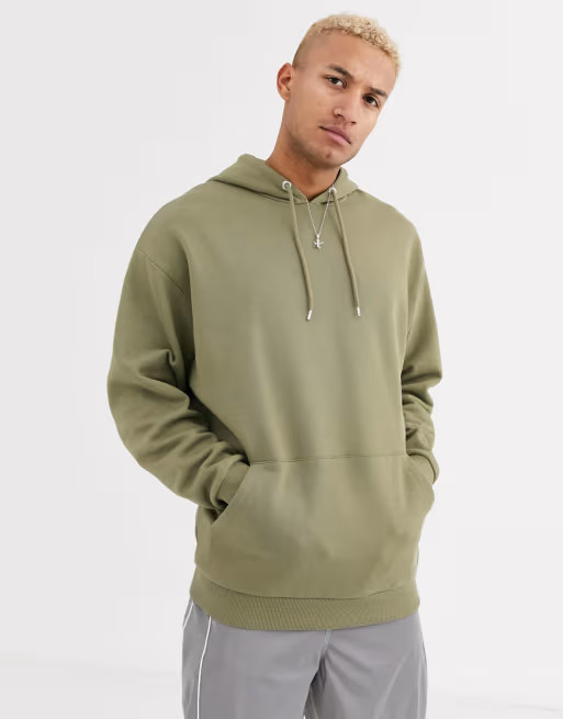ASOS DESIGN – Langer Oversize-Kapuzenpullover in hellem Khaki | ASOS (Global)