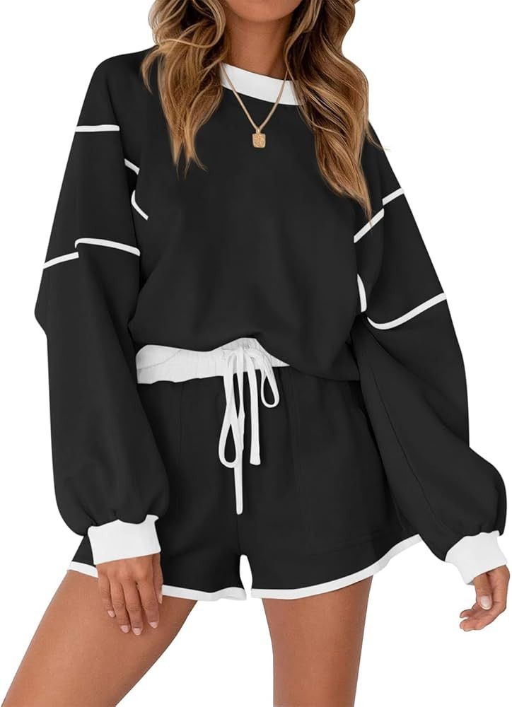 Yousify Womens Sweatsuits 2 Piece Outfits Oversized Crewneck Sweatshirts High Waisted Casual Shor... | Amazon (US)