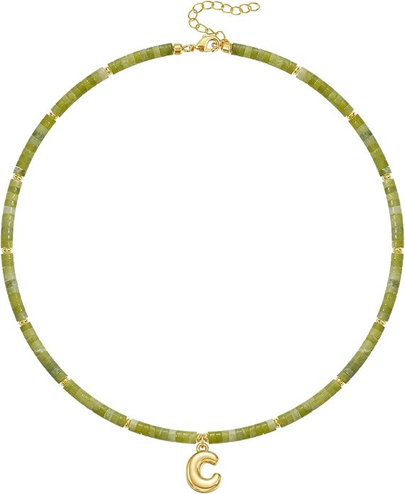 KELORIS PATH Beaded Initial Necklace for Women, 14K Gilded Plated Bubble Letter Pendant Natural H... | Amazon (US)