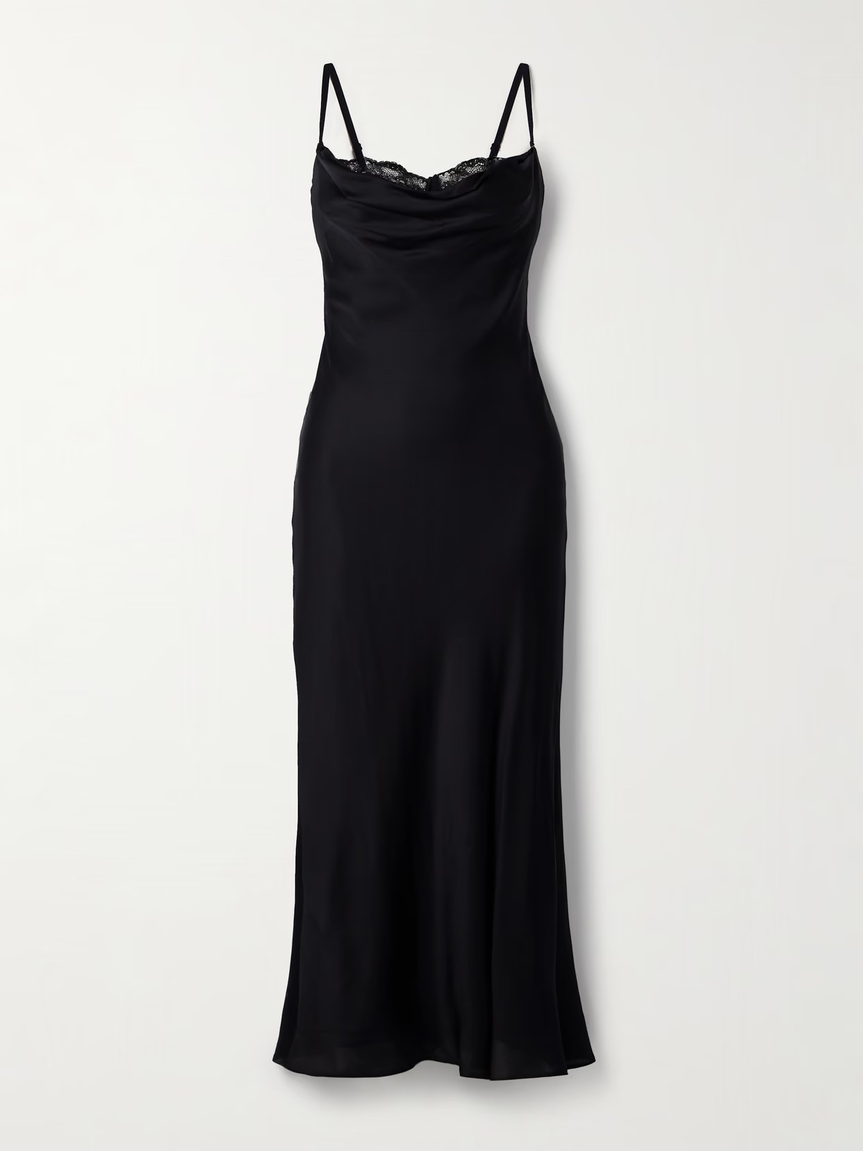 STAUD - Evangeline Lace-trimmed Draped Stretch-silk Midi Dress - Black | NET-A-PORTER (US)