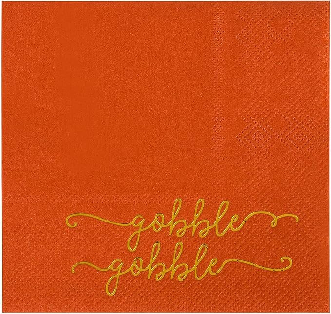 50 Pack Orange Thanksgiving Cocktail Napkins, Gobble Gobble Party Supplies (5 x 5 In) | Amazon (US)