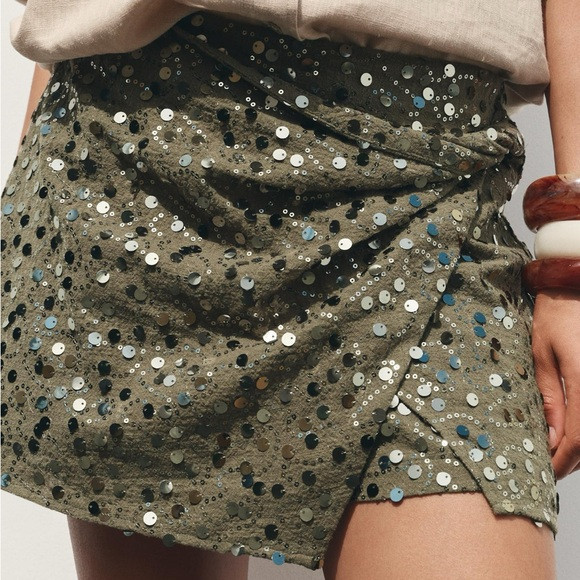 Zara Green Sequin Wrap Mini Skort | Poshmark