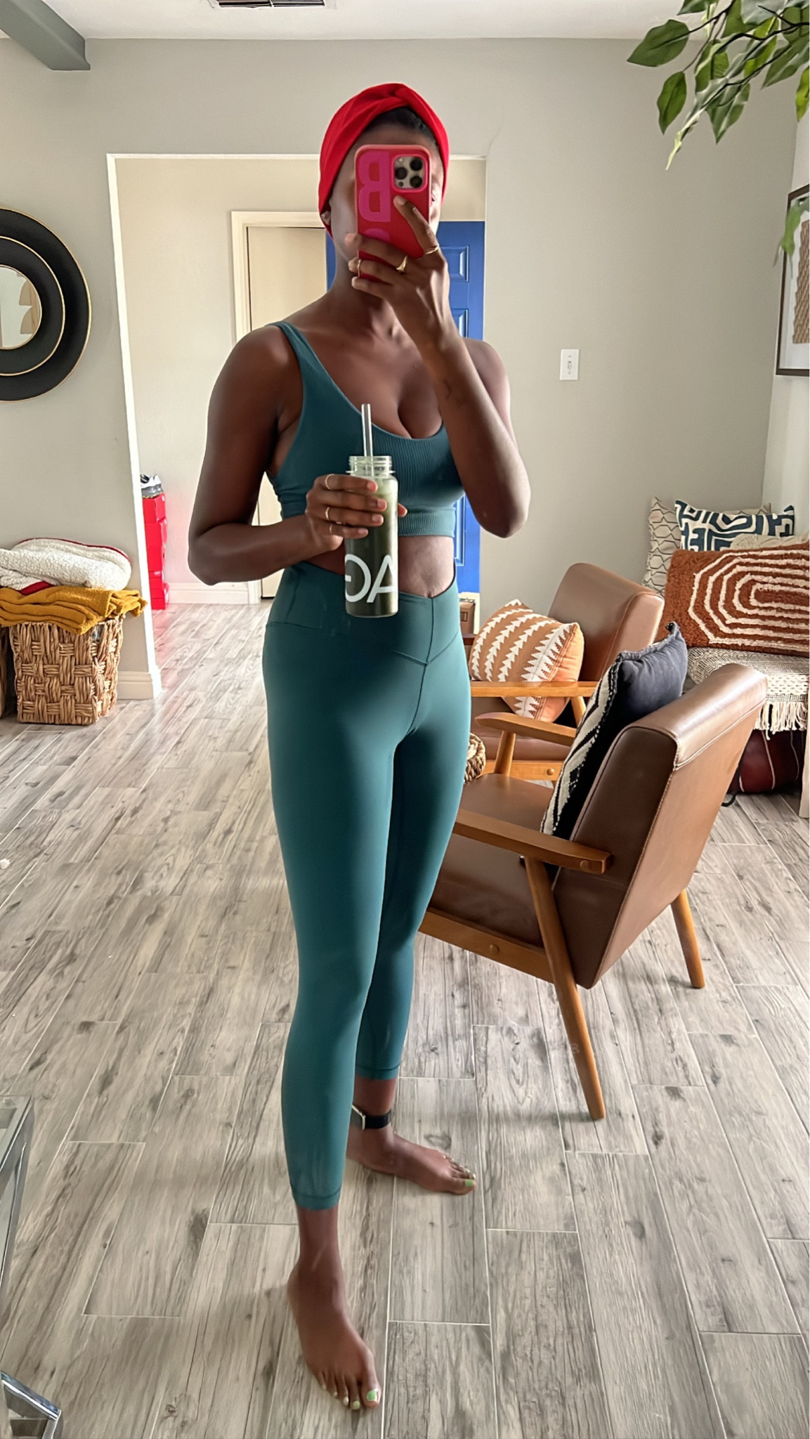 Love this Lululemon set with ribbed bra top and V waist pants in dark green. I’m wearing a 6 in both  