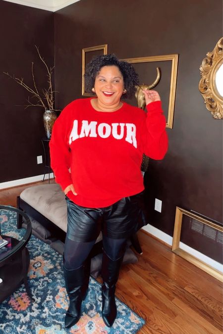 Vibrant but simple Valentine’s outfit
Amour Sweater Sweatshirt Red Sweater Leather Shorts Black Boots Black Tights Target Lip Bar

#LTKSeasonal #LTKfindsunder50 #LTKfindsunder100