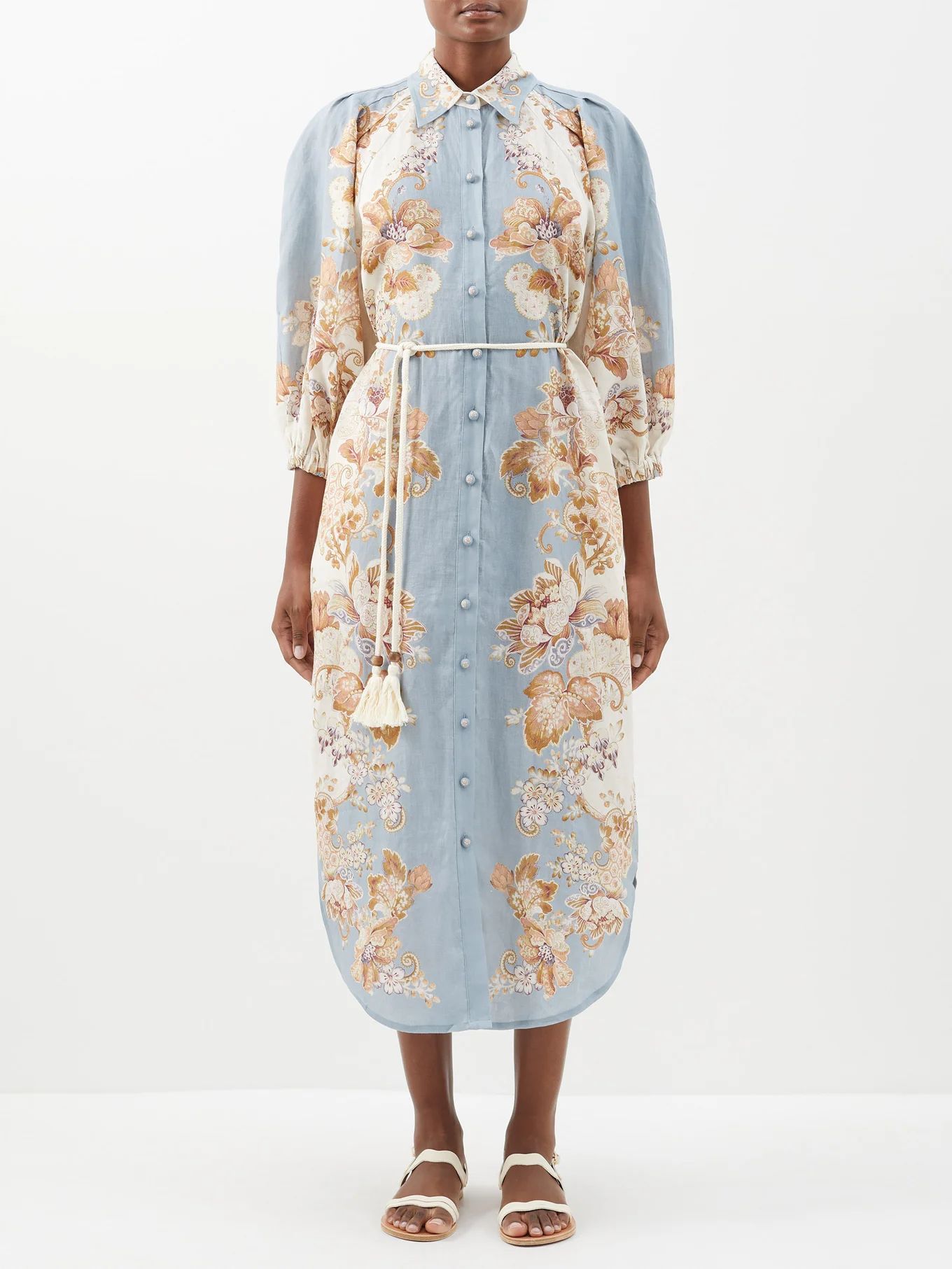 Blythe floral-print linen midi shirt dress | ALÉMAIS | Matches (US)