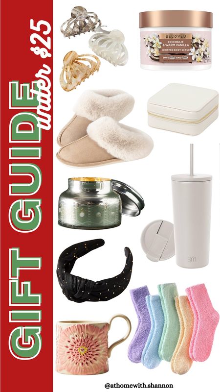 Gift guide under $25! 

Stocking stuffers, gift idea, gift for her, budget friendly gifts, candle, slippers, travel jewelry box, cup with straw, headband, fuzzy socks, coffee mug, lotion, claw clip

#LTKbeauty #LTKstyletip #LTKGiftGuide