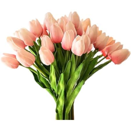 Pink Tulips Real Touch Fake Flowers Floral Arrangement for Wedding Home Centerpiece Decoration Artif | Amazon (US)