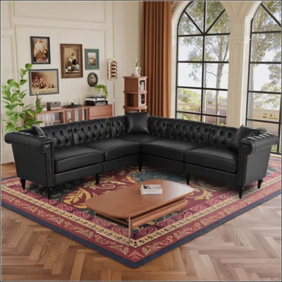 Sectional Sofa Couch For Living Room, L Shaped Reversible Modern Chesterfield Sofa With Rolled Arms And Nailhead, 5 Seat Tufted Couch For Small Or Lar | Wayfair North America