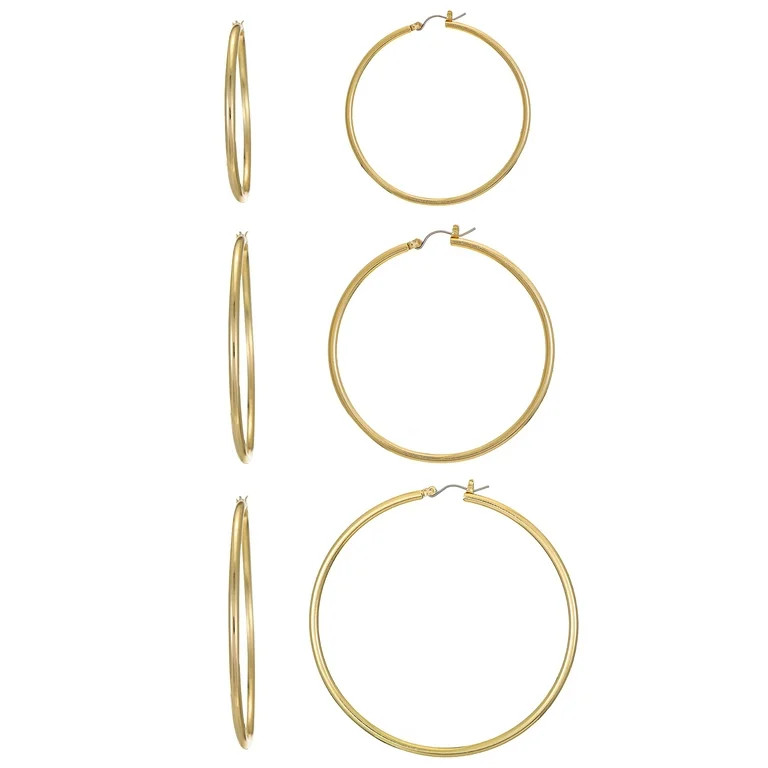 Women's Gold-tone Hoop Earrings, 3 Pairs | Walmart (US)