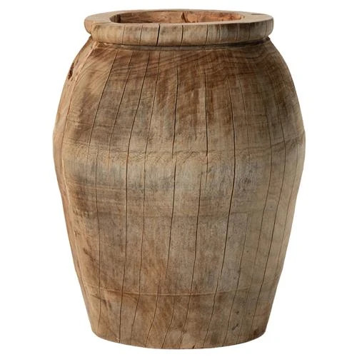 Tiana Rustic Lodge Brown Reclaimed Wood Amphora Planter Decorative Vase | Kathy Kuo Home