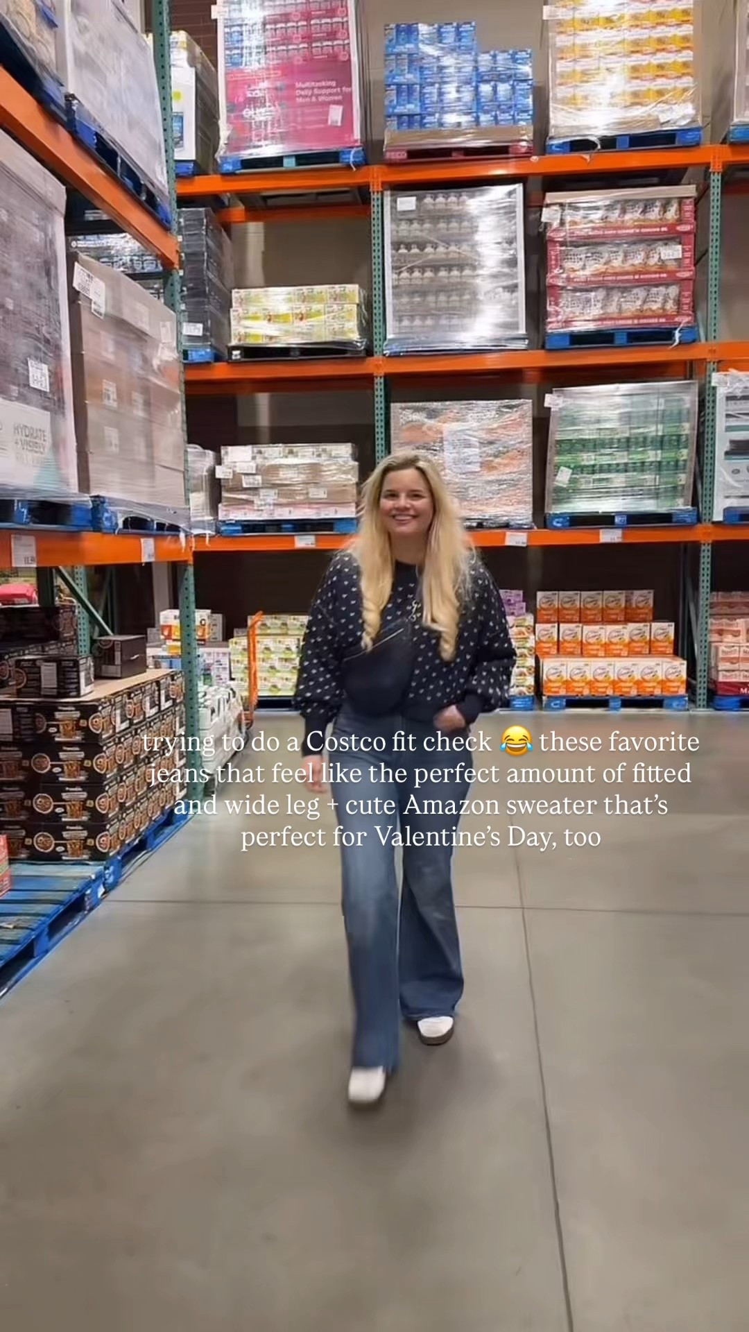 trying to do a Costco fit check 😂 these favorite jeans that feel like the perfect amount of fitted and wide leg + cute Amazon sweater that’s perfect for Valentine’s Day, too

#LTKFindsUnder100 #LTKTravel #LTKWorkwear