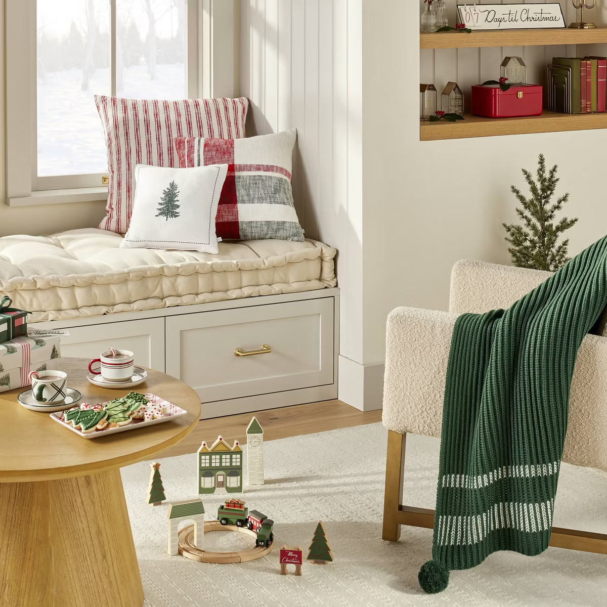 14"x14" Embroidered Winter Christmas Tree Square Throw Pillow Cream/Green - Hearth & Hand™ with... | Target