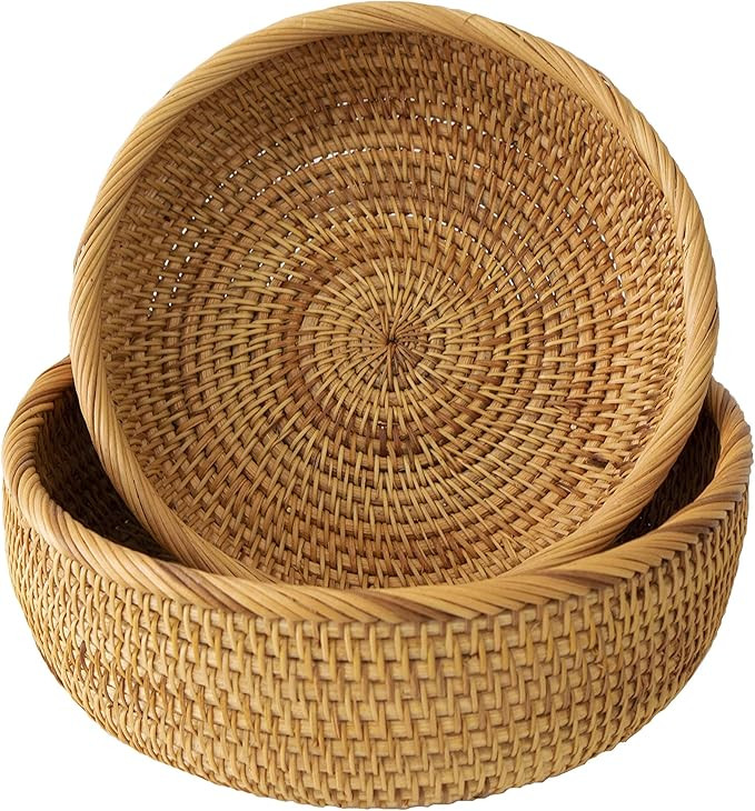 Wicker Bread Fruit Basket Bowl | Round Tabletop Rattan Woven Serving Bowls for Home and Restauran... | Amazon (US)