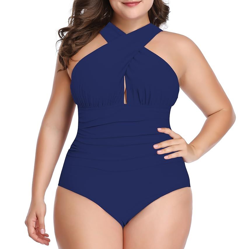 Tempt Me Women One Piece Swimsuits Front Cross Keyhole Tummy Control Backless Bathing Suit | Amazon (US)