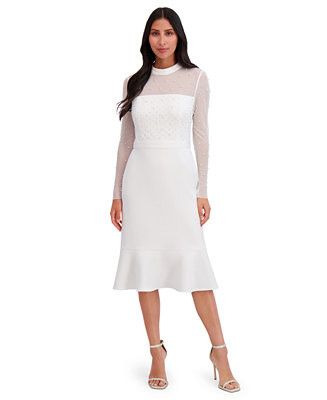 Women's Long-Sleeve Illusion Midi Dress | Macy's