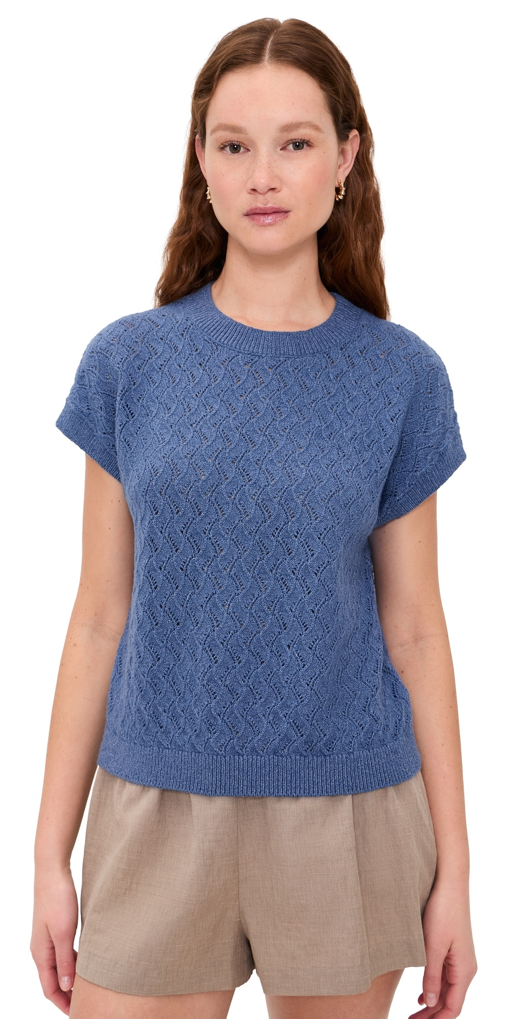 Varley Manae Pointelle Knit Top Bijou Blue L | Shopbop