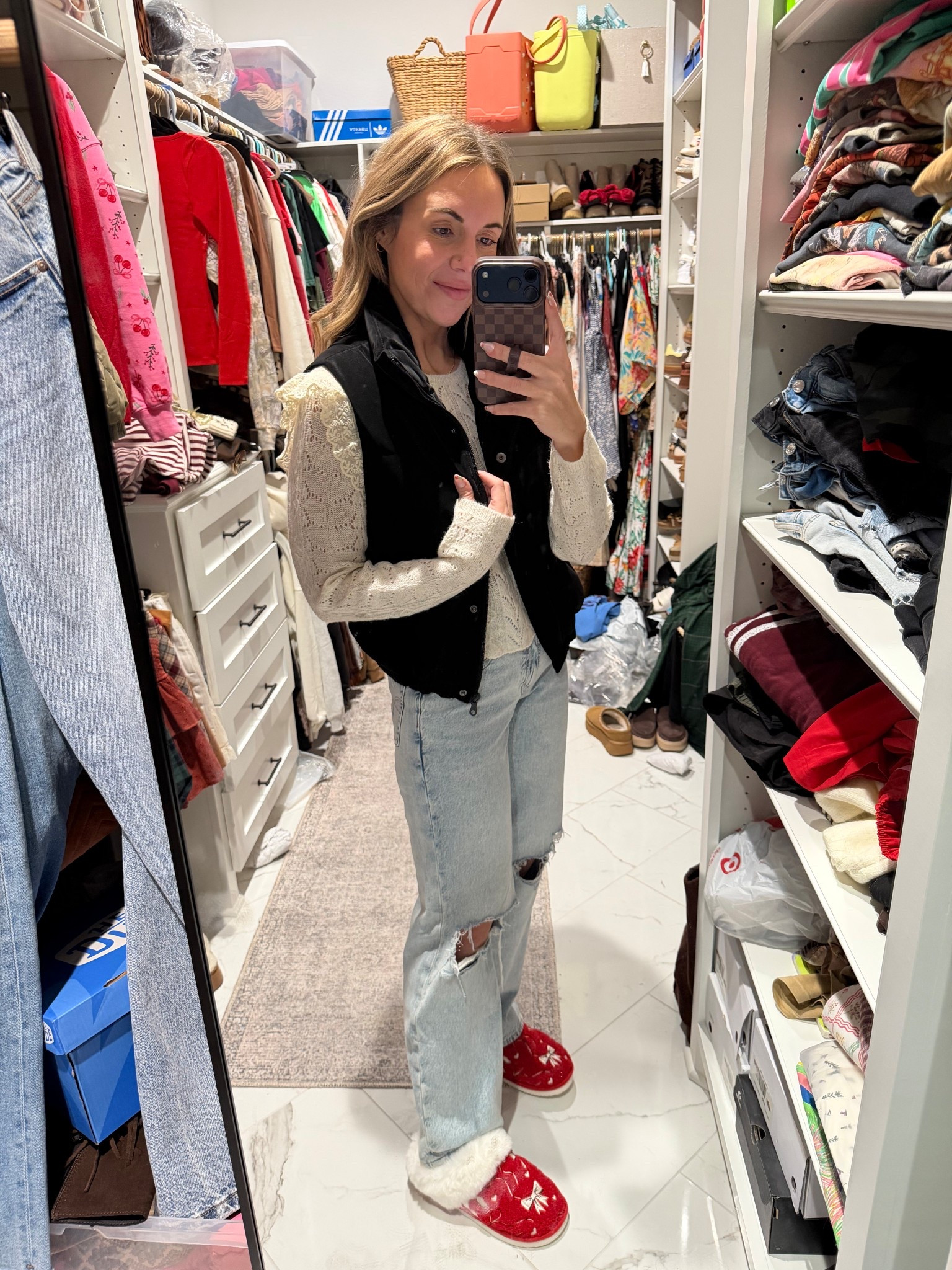 Loopy code: wifeonadime 
I size down in the stove pipe jeans and do the long length and I’m 5’7. They run short! Jeans run lose so I like mine tighter. The vest is TTS. Slippers I sized up. Sweatshirt is small and shorter than I hoped. I will exchange it for a medium. 

#LTKGiftGuide #LTKootd #LTKFindsUnder50