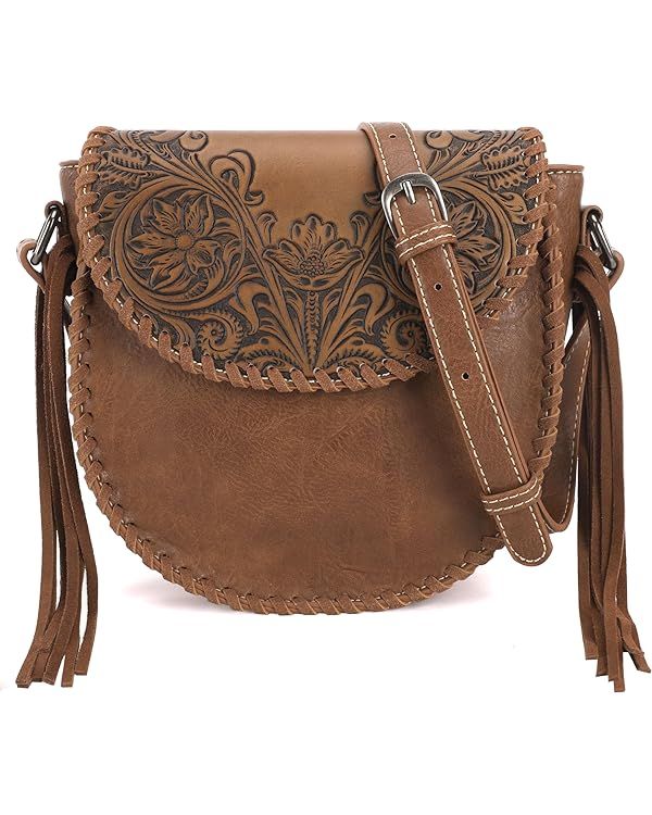 Montana West Crossbody Bags for Women Western Designer Saddle Purse Embossed Braid Handbags | Amazon (US)