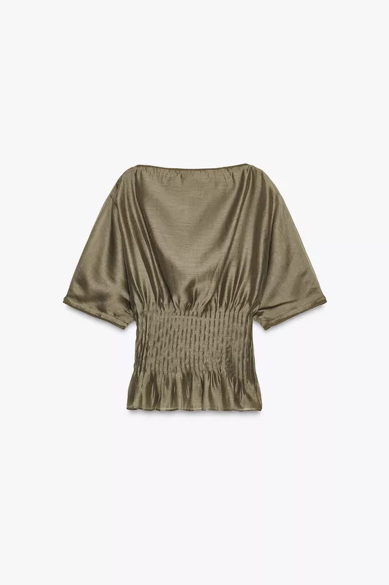 PLEATED WAIST MIXED KNIT BLOUSE | Zara US
