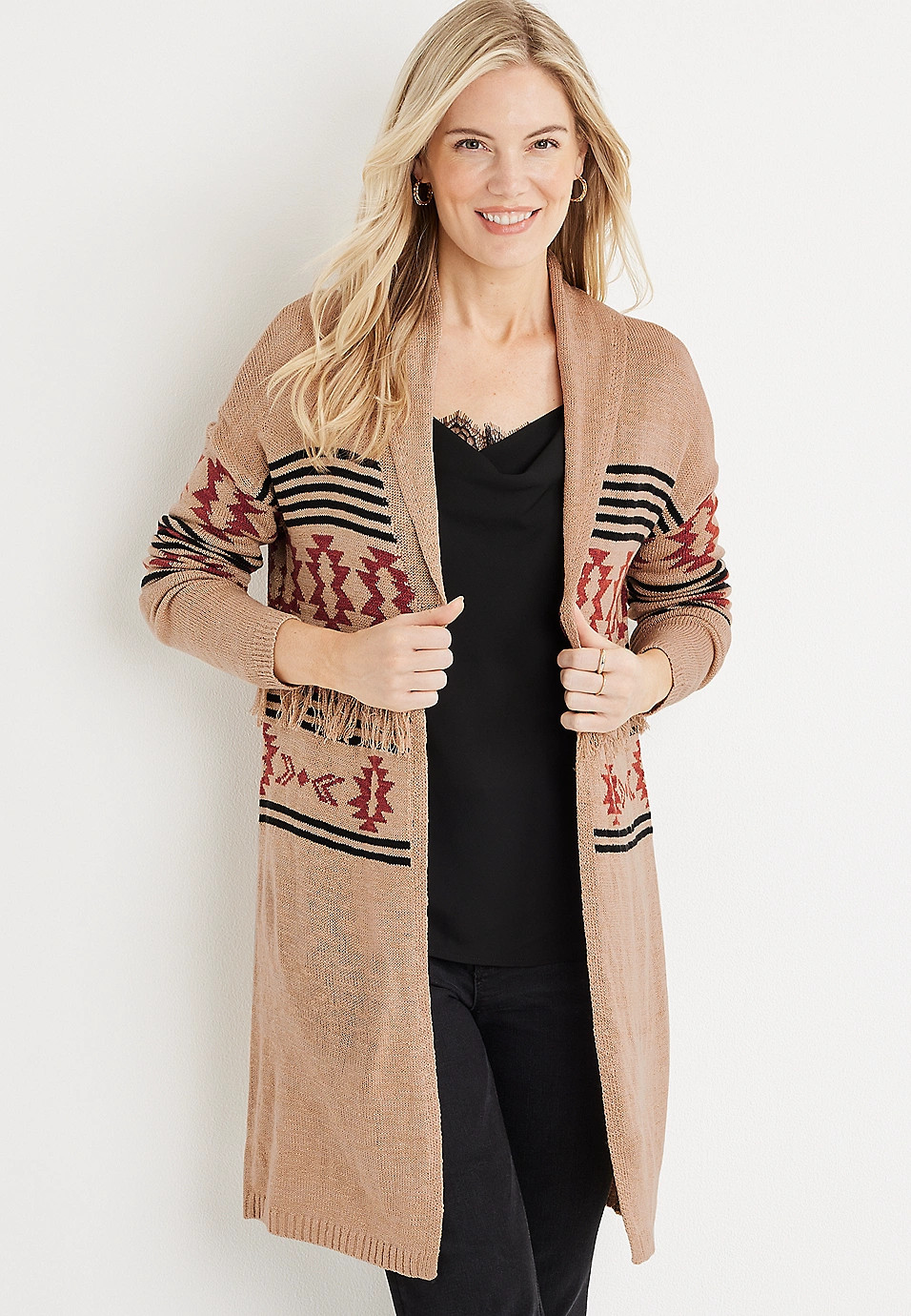 Geo Duster Fringe Cardigan | Maurices