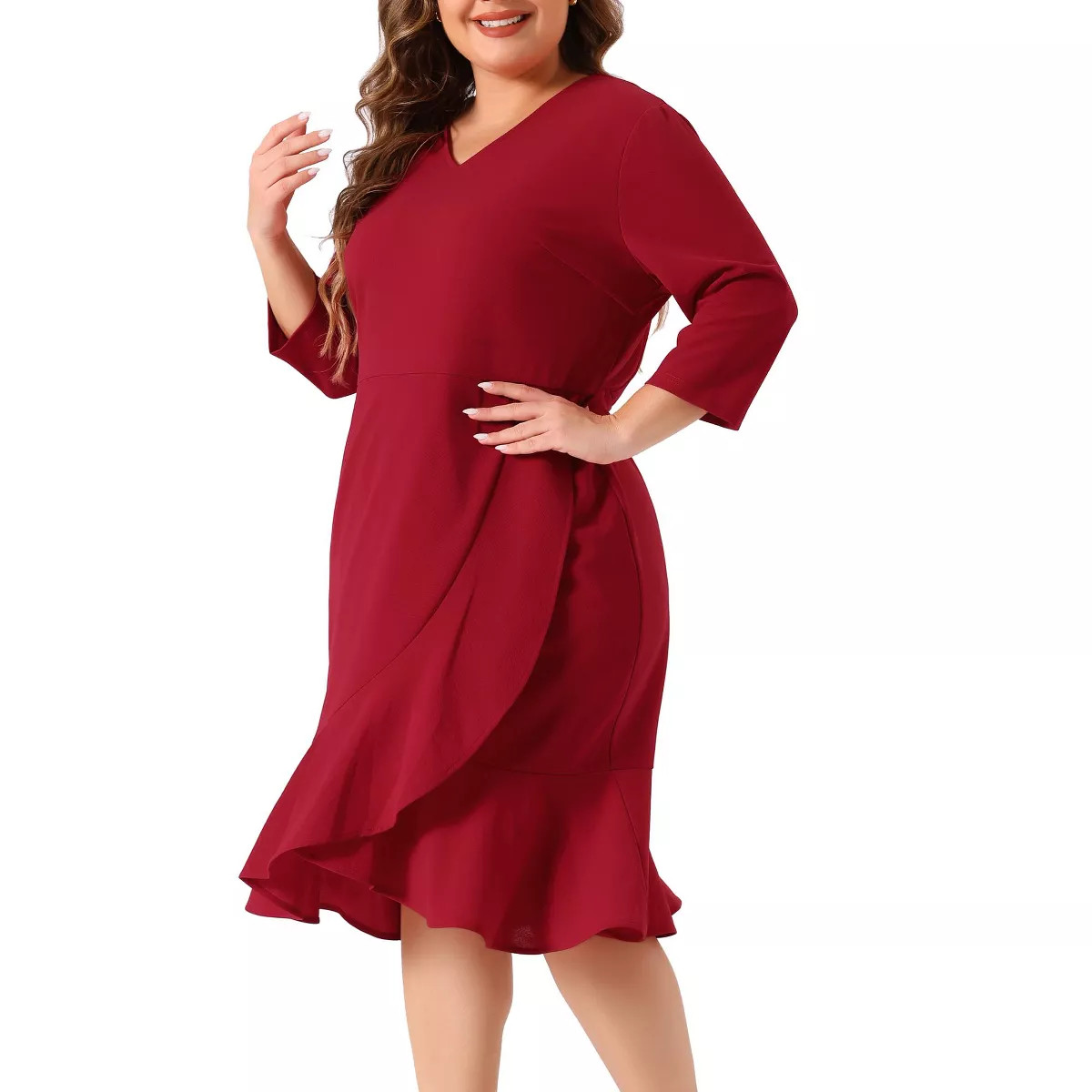 Agnes Orinda Women's Plus Size Cocktail V-neck Wrap Ruffled Midi Bodycon Dresses | Target