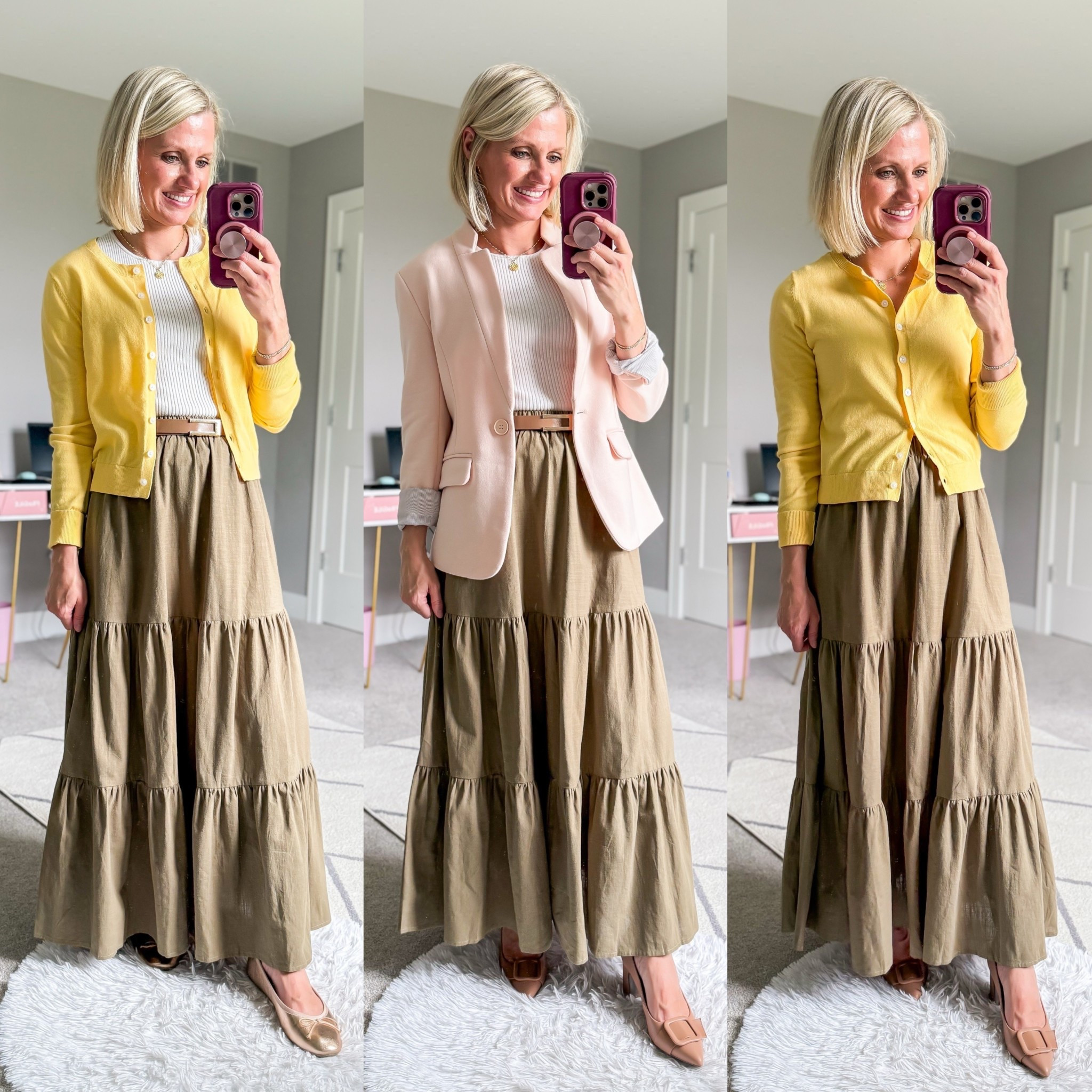 Teacher outfit ideas with a maxi skirt! Skirt- small || t-shirt- small || blazer- xsmall || cardigan- small 

#LTKStyleTip #LTKWorkwear #LTKPetite