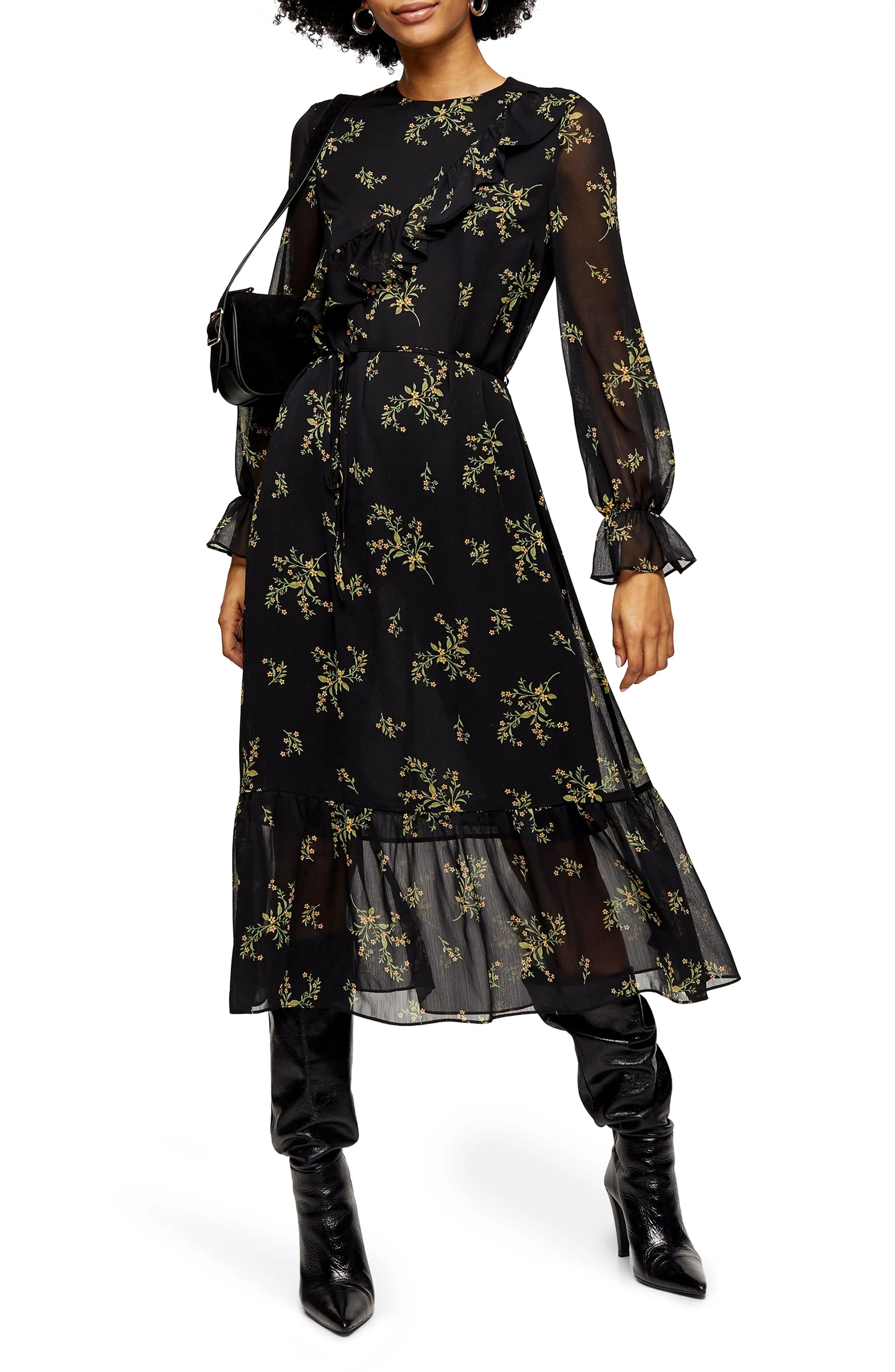 Wild Floral Long Sleeve Chiffon Midi Dress | Nordstrom
