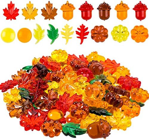 Whaline 220 Pcs Acrylic Fall Decorations, Mini Fall Leaves Pumpkin Marbles Pine Cones Autumn Table S | Amazon (US)