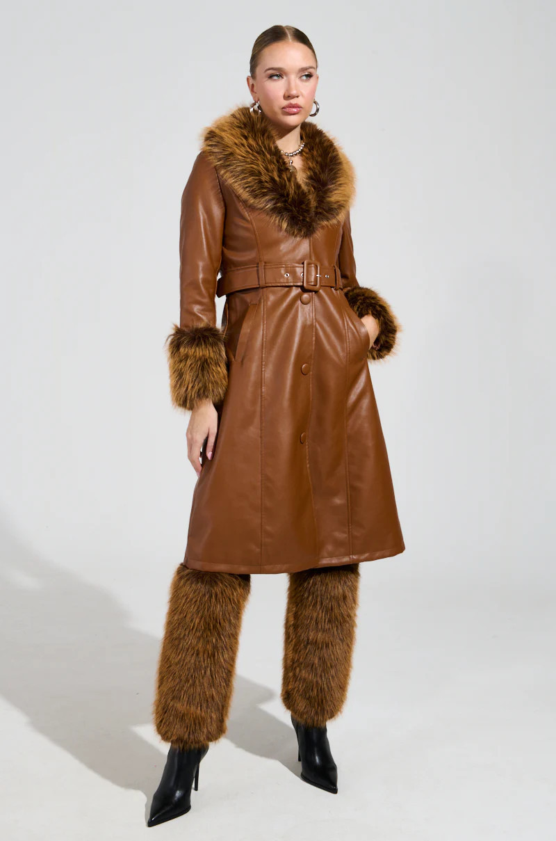 AKIRA Kaya Fur Lined Trench In Tan | Size Small | AKIRA