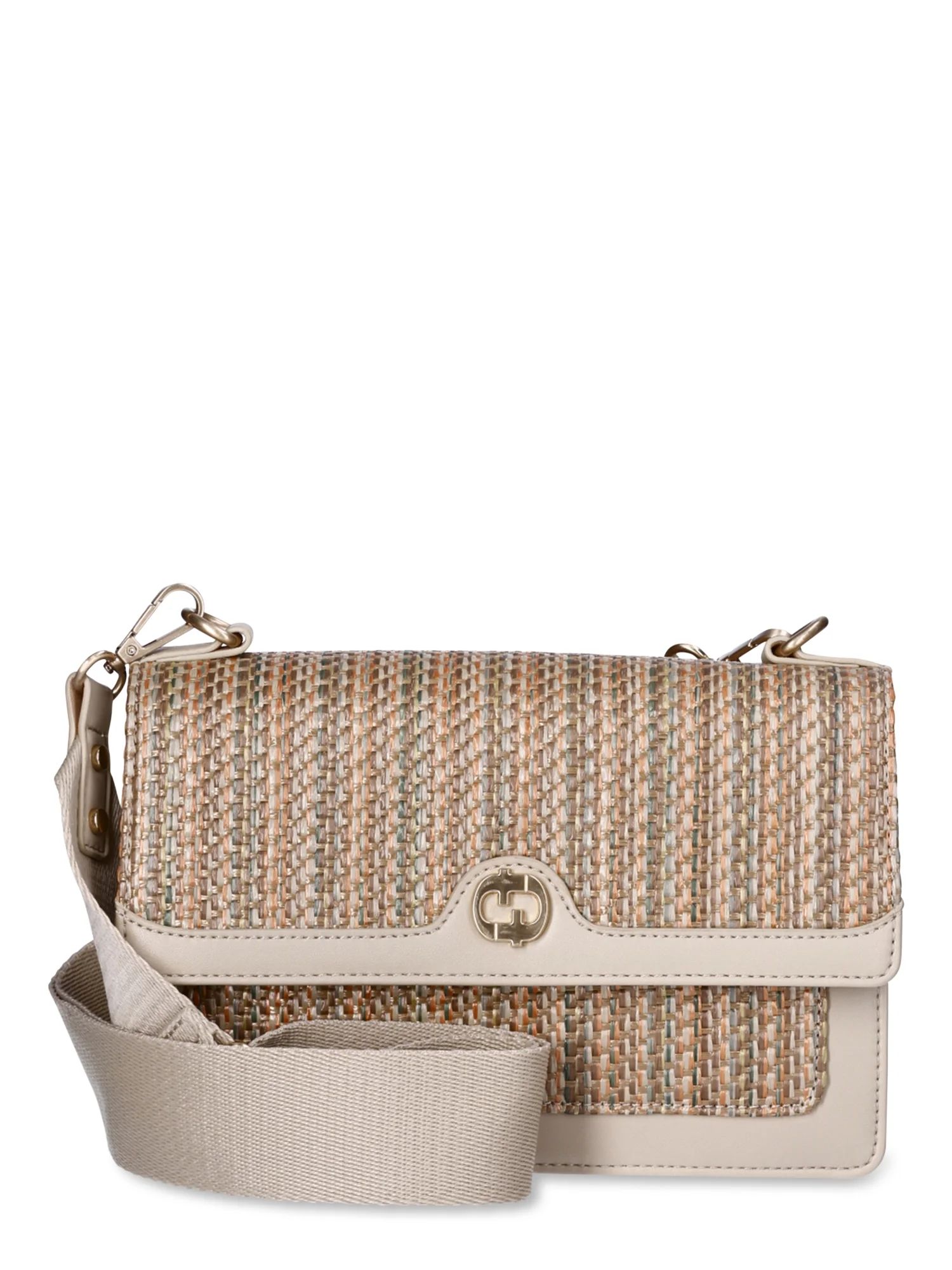 Time and Tru Women's Arlo Crossbody Shoulder Bag, Multi Straw & Earthen Khaki | Walmart (US)