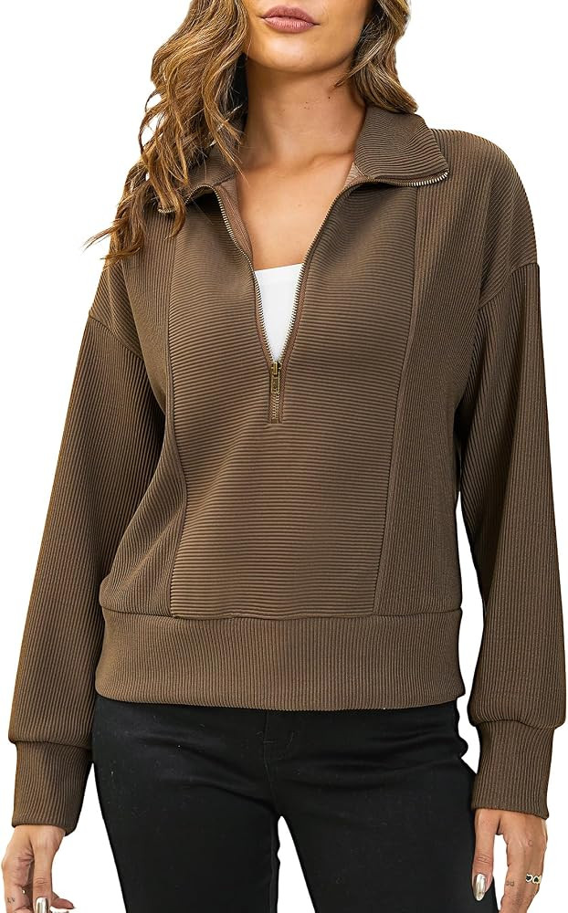 Women's Cropped Sweatshirt Quarter Zip Casual Pullover Tops | Amazon (US)