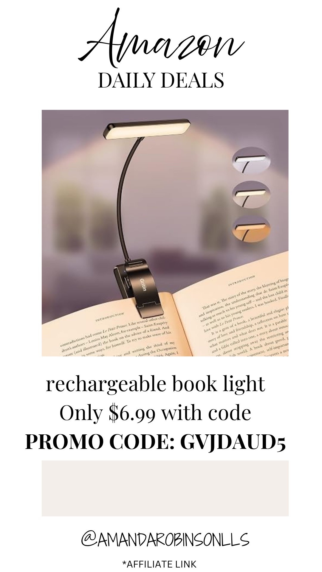 Amazon daily deals
Rechargeable book light

#LTKSaleAlert