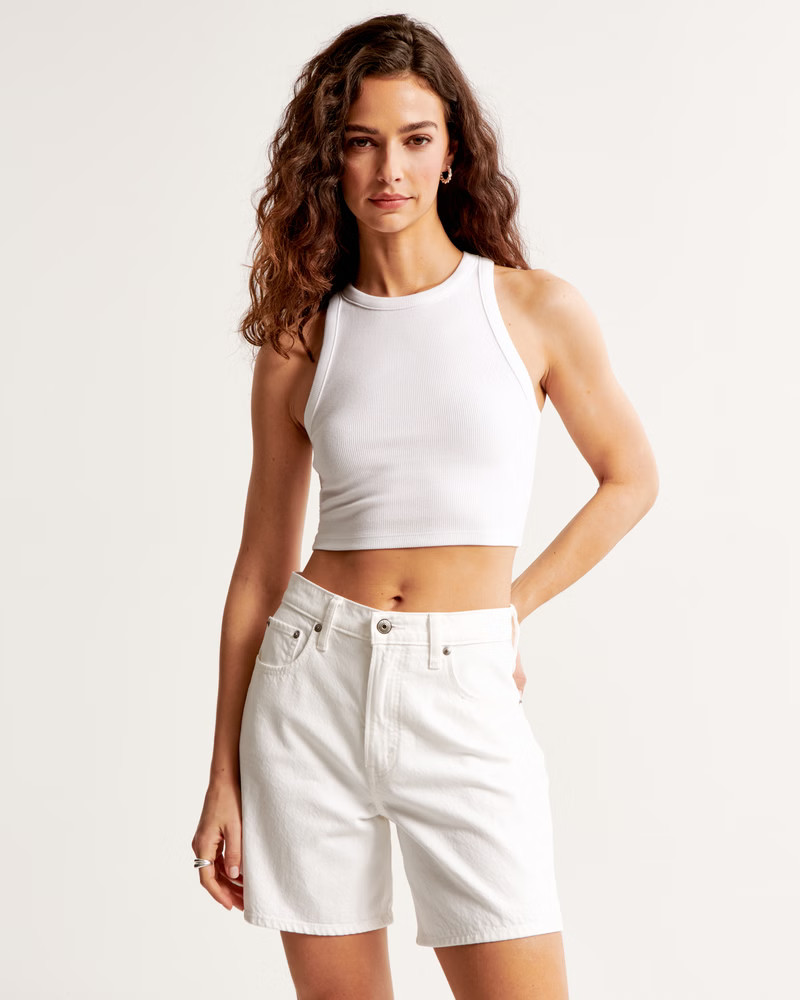 Women's Essential Ultra Cropped High-Neck Rib Tank | Women's Tops | Abercrombie.com | Abercrombie & Fitch (US)