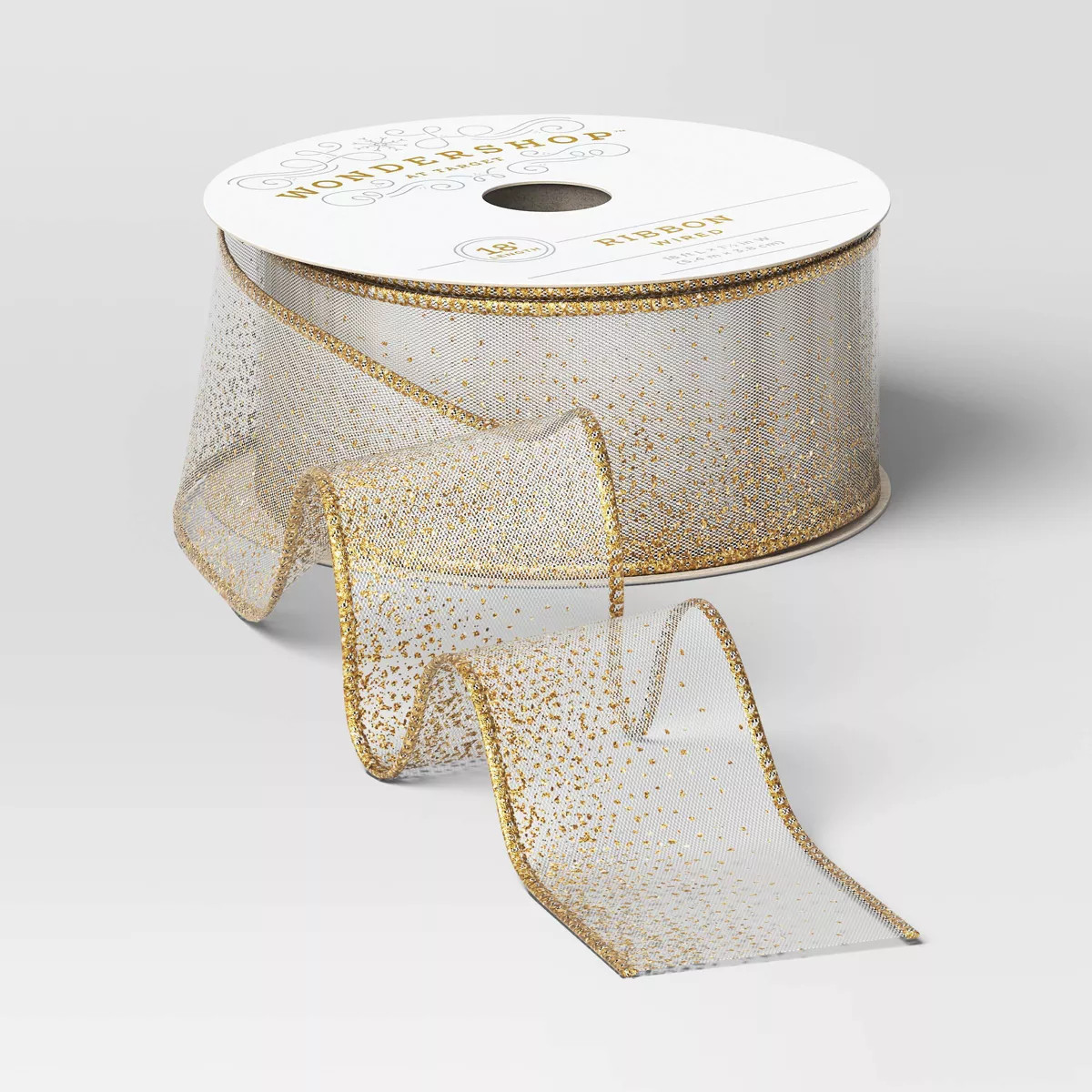 1.5" Glittered Sheer Fabric Christmas Ribbon 18' Gold - Wondershop™ | Target