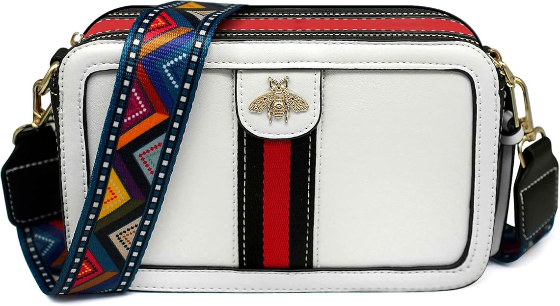 Beatfull Designer Bee Crossbody Purse for Women PU Leather Shoulder Handbag with Black-Red Strip ... | Amazon (US)
